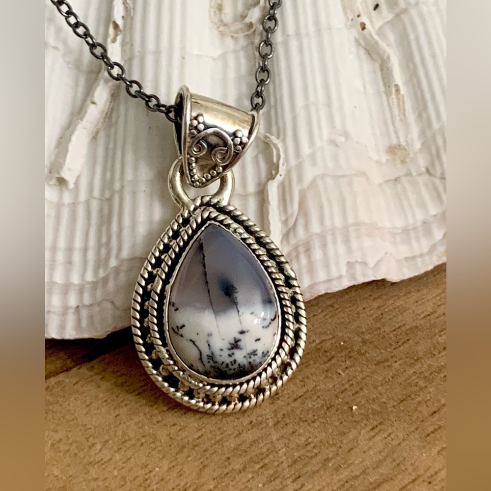 Merlinite Coastal Dendritic Opal Sterling Pendant